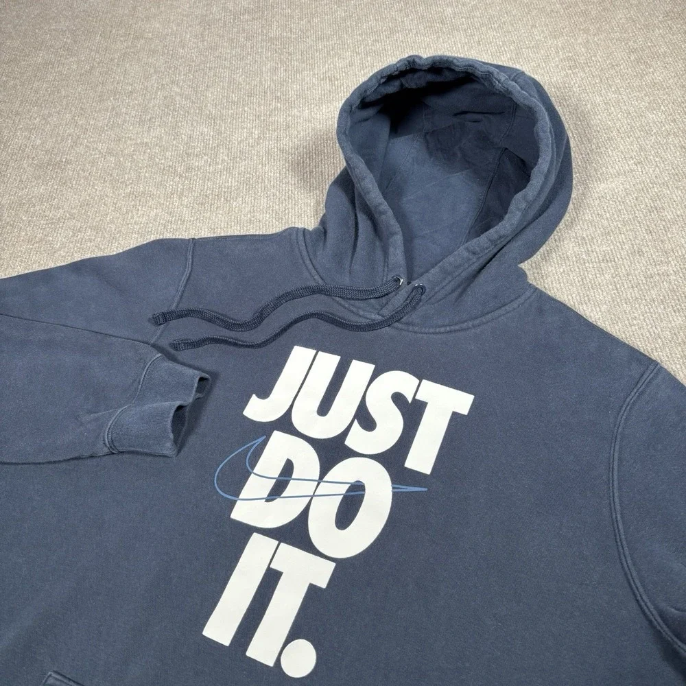 Nike Sportswear Club Fleece Hoodie Sweatshirt Mens L Navy Blue Log Just Do It